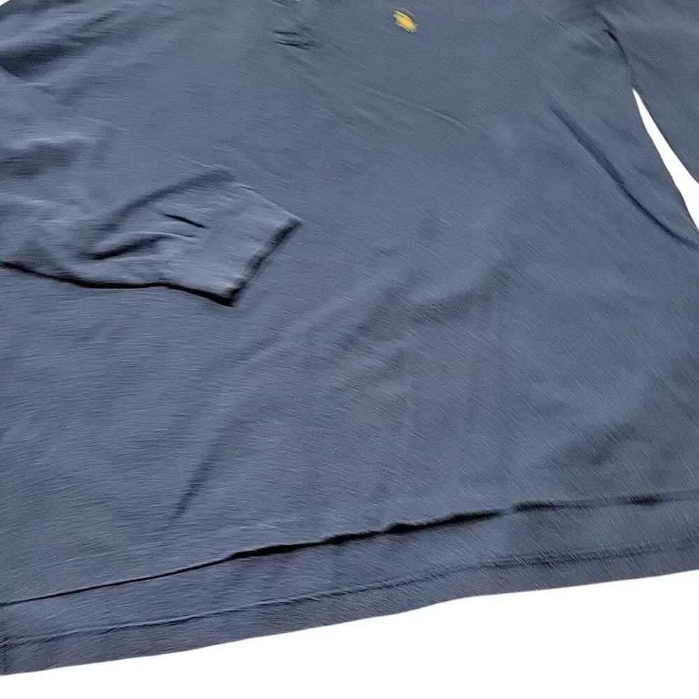 Ralph Lauren Long Sleeve Polo Blue Shirt Mens XL Collar Yellow Logo *READ